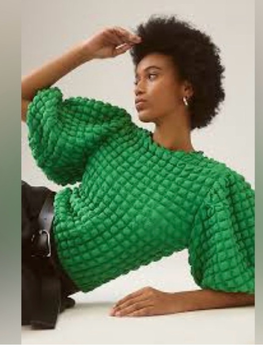 Anthropologie Green Textured Puff-Sleeve Top! So cute !